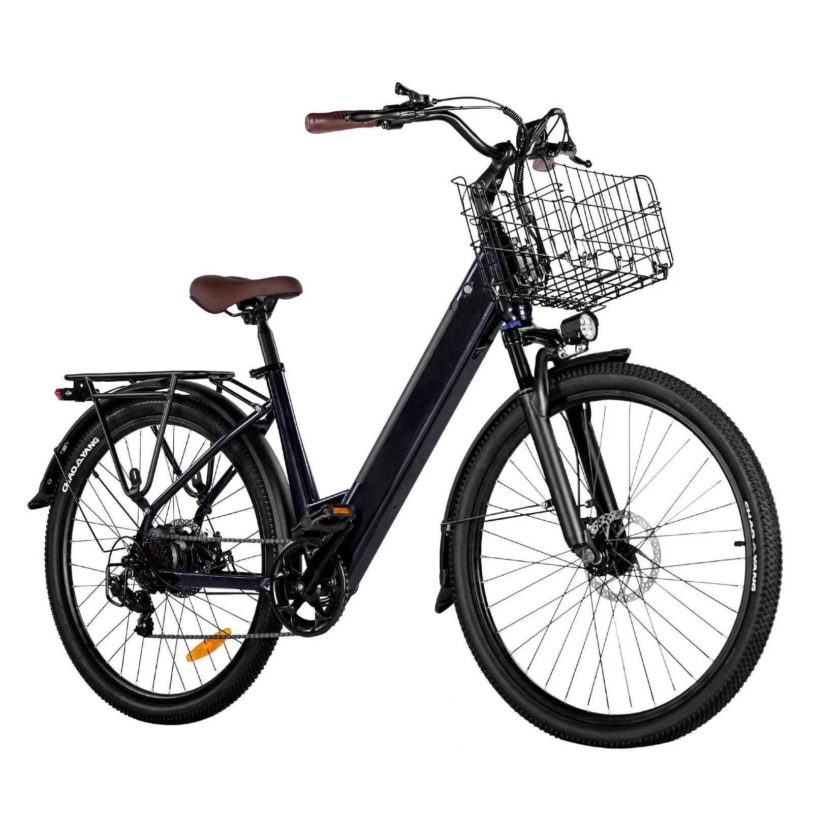 EB13 elektrische stadsfiets in Dark Blue met voormand en lage instap