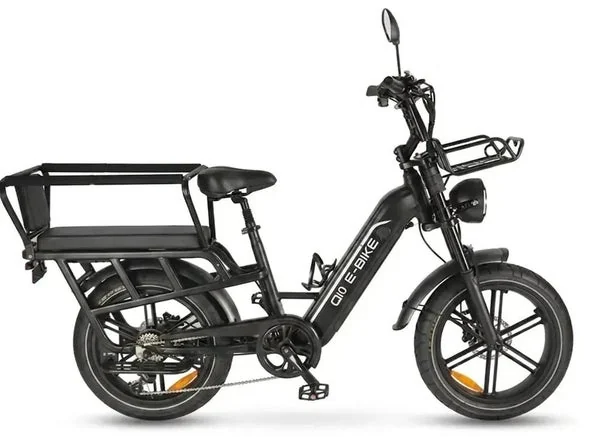 OUXI Q10 Longtail elektrische fatbike in zwart met cargo bank en zijrekken