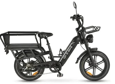 OUXI Q10 Longtail elektrische fatbike in zwart met cargo bank en zijrekken
