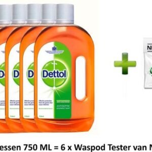6 PACK Dettol Antisepticum - Ontsmettingsmiddel - Antisepticum - Allesreiniger - 750 ml + 6 x Neef & Neef huismerk Waspod testertje GRATIS erbij!