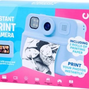 Instant Print Camera – Kindercamera met 2 Rollen Printpapier – Direct Print – 2.0” LCD Scherm – Blauw – Voor Kinderen vanaf 3 Jaar