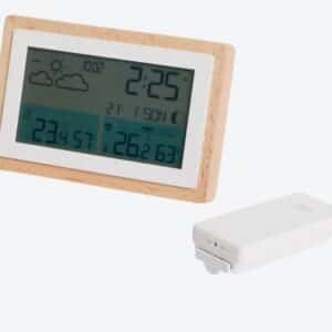 Draadloos Weerstation met Stijlvolle Houten Afwerking - Houd Temperatuur, Vochtigheid en Weersvoorspelling Eenvoudig in de Gaten!