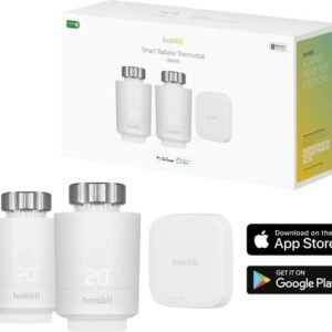 Hombli Slimme Radiatorknop - Thermostaatkraan- Thermostatisch - Starterspakket incl. Bluetooth/WiFi Hub - Verbruiksmeter - Incl. Koppelstukken