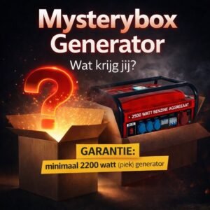 Mysterybox Generator – 2500 watt benzine aggregaat – trekstart – draagbare stroomgenerator – noodstroom aggregaat – camping, caravan, outdoor & thuis – 230V – snel geleverd