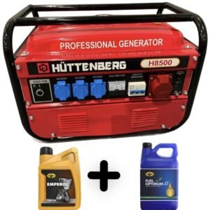 Huttenberg 2.5 kW Benzine Aggregaat - startklaar – Stille & Mobiele Generator – Compleet Pakket met Olie en Brandstof – Voor Noodstroom