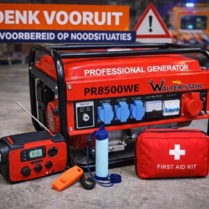 Walter Stahl PR8500WE Noodstroom Generator – Incl. Noodradio, Waterfilter, fluit & EHBO-set – Denk Vooruit Noodpakket