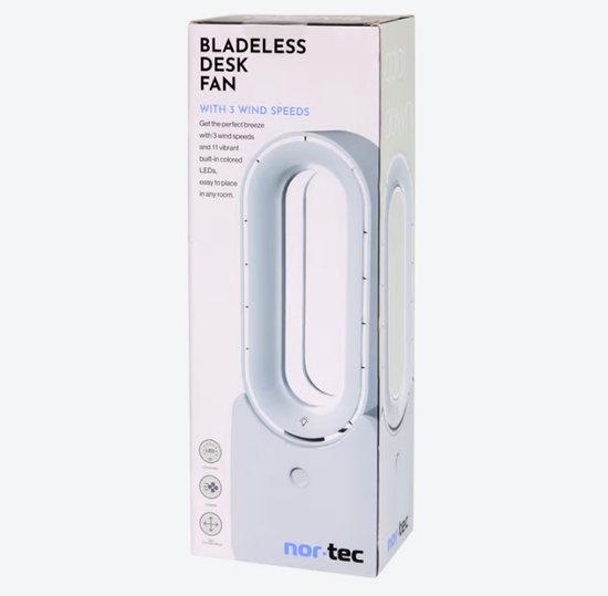 Nor-Tec - bladloze tafelventilator met ledverlichting - Ventilator - Bladeless Fan - Mesloze Ventilator - Draagbare Airco - Oplaadbaar - Luchtkoeler - Airconditioning - Tafelventilator - Zonder Bladen - LED-Display