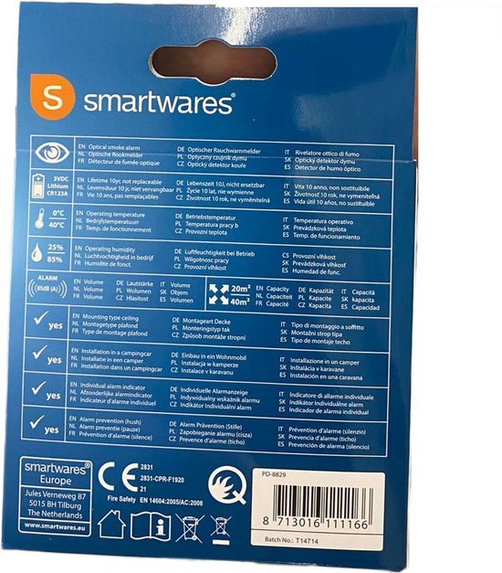 Smartwares Rookmelder 10 jaar batterij - Brandmelder - Verplicht vanaf 1 juni 2022 - CE en EN markering - Lange levensduur - Veilig wonen - Huis - Gratis Verzenden