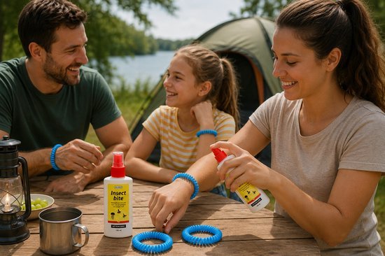 Insect Bite Aftercare Spray 100 ml + 2x Citronella Armband | Muggen Verzorgingsset | Camping, Vakantie & Tuin