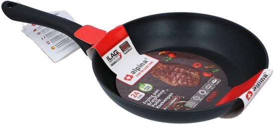 alpina Koekenpan 24 cm - Hapjespan met Anti-Aanbaklaag - Skillet voor Alle Warmtebronnen - Ook voor Inductie - PFOA-Vrij - Zwart