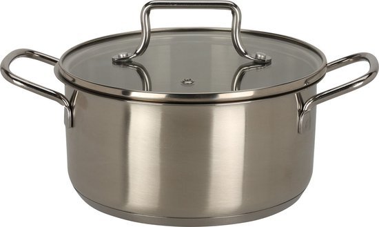 Kookpan speelgoed RVS met glazen deksel - educatief kinderspeelgoed 18cm.