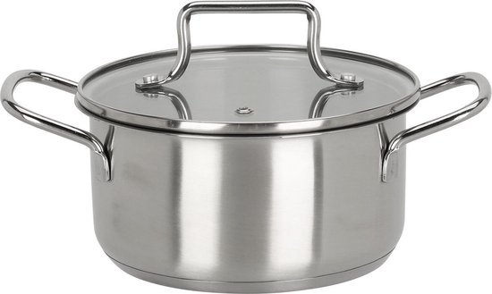 Kookpan speelgoed RVS met glazen deksel - educatief kinderspeelgoed 16cm.