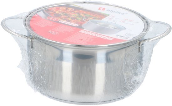 alpina Kookpan 20 cm - 2L - RVS Pan - Glazen Deksel - Alle Warmtebronnen - Pan Inductie