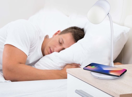 Grundig Bureaulamp Led 3-in-1 - Draadloze Telefoonoplader Qi Technologie - Bluetooth Speaker - Leeslamp - Wit