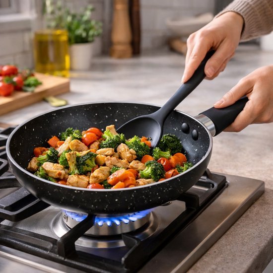 alpina Koekenpan 20 cm - Hapjespan met Anti-Aanbaklaag - Skillet voor Alle Warmtebronnen - Ook voor Inductie - PFOA-Vrij - Zwart