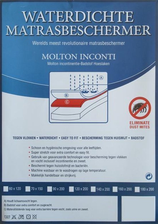 Molton Inconti | Waterdichte Matrasbeschermer | Molton Incontinentie-Badstof Hoeslaken | Anti Vlekken | Anti Huismijt | Easy Fit | 140x200 cm